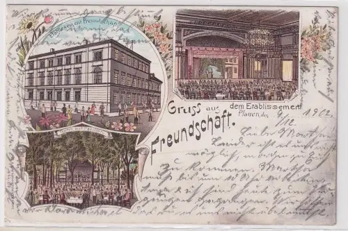 86712 Ak Lithographie Gruß aus dem Etablissement Freundschaft Plauen 1902