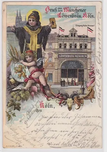 79923 Ak Lithographie Gruß aus dem Münchener Löwenbräu Köln 1899