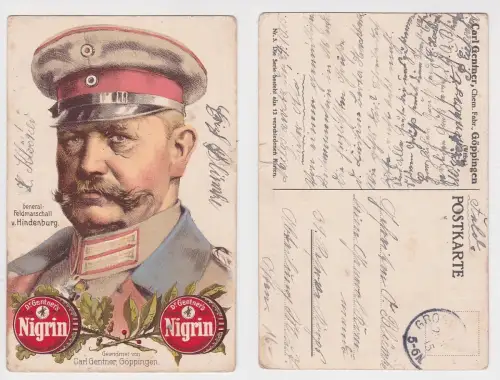 902504 Nigrin Reklame Ak General Feldmarschall von Hindenburg 1915