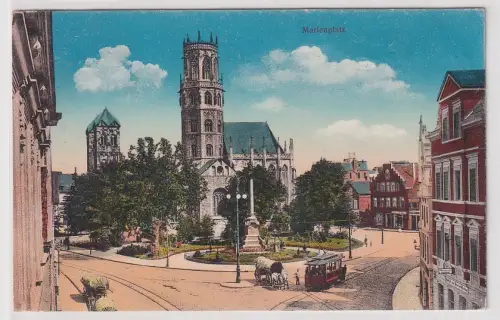 41973 Ak Münster i.W. Marienplatz mit Ludgerkirche 1916