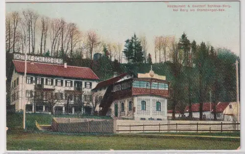 32830 Ak Restaurant & Gasthof Schloss-Berg bei Berg am Starnberger See um 1910