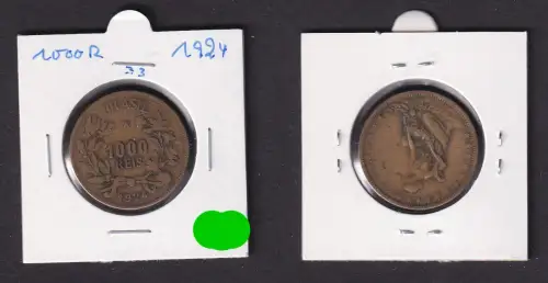 1000 Reis Messing Münze Brasilien 1924 f.ss (172284)