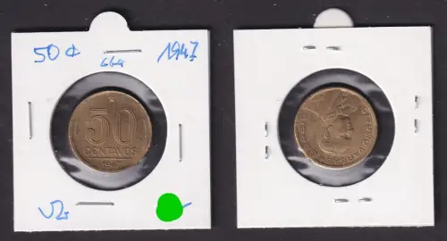 50 Centavos Messing Münze Brasilien 1947 vz (171880)