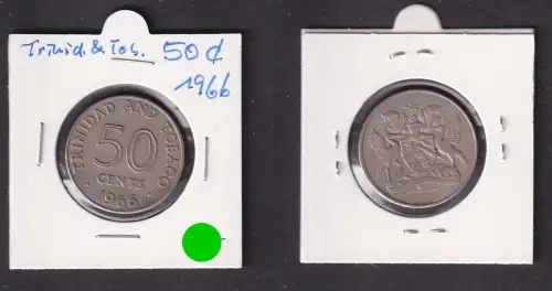 50 Cents Kupfer Nickel Münze Trinidad and Tobago 1966 ss+ (172181)