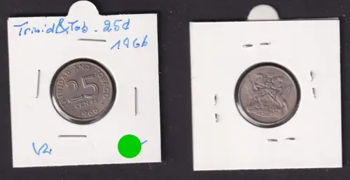 25 Cents Kupfer Nickel Münze Trinidad and Tobago 1966 vz (172053)