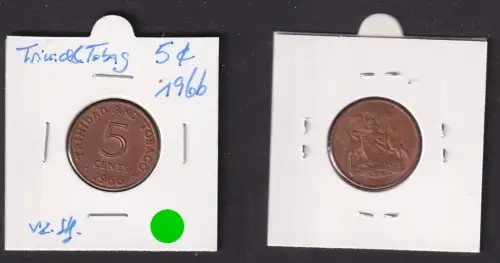 5 Cents Kupfer Münze Trinidad and Tobago 1966 vz/Stgl. (171866)