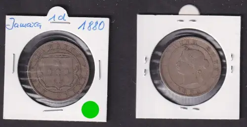 1 Penny Kupfer-Nickel Münze Jamaika Jamaica Victoria 1880 f.ss (171849)