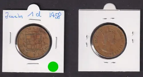 1 Penny Messing Münze Jamaika Jamaica Elisabeth II 1958 ss (172007)