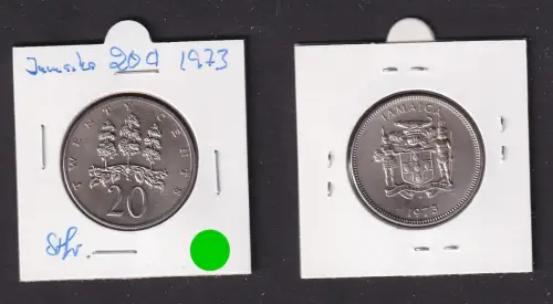 20 Cents Kupfer Nickel Münze Jamaika Jamaica Elisabeth II 1973 Stgl. (172140)