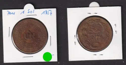 Un Sol de Oro Messing Münze Peru 1957 ss (171836)