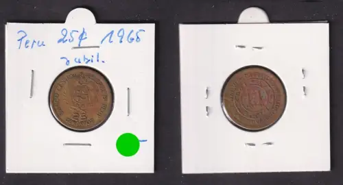 25 Centavos Messing Münze Peru 1965 ss (172293)
