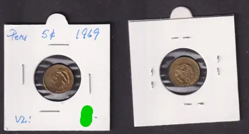 5 Centavos Messing Münze Peru 1969 vz (172277)