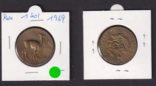1 Sol de Oro Messing Münze Peru 1969 vz/Stgl. (171750)
