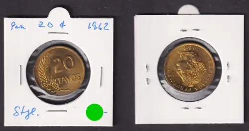 20 Centavos Messing Münze Peru 1962 Stgl. (172250)