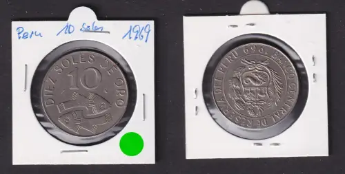 10 Soles de Oro Kupfer-Nickel Münze Peru 1969 ss+ (171744)