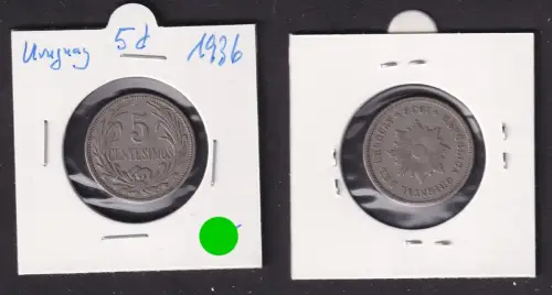 5 Centesimos Kupfer Nickel Münze Uruguay 1936 ss (172292)