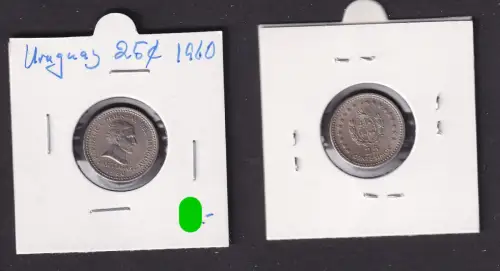 25 Centesimos Kupfer Nickel Münze Uruguay 1960 vz (172187)