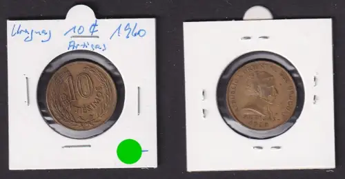 10 Centesimos Messing Münze Uruguay 1960 ss+ (171740)