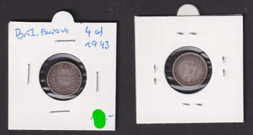 4 Pence Silber Münze britisch Guayana George VI 1943 ss (171966)