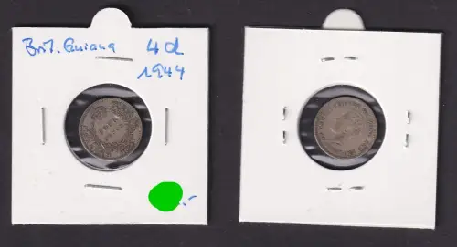 4 Pence Silber Münze britisch Guayana George VI 1944 ss (171884)