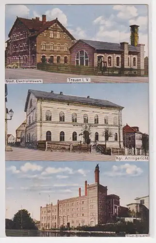 43234 Mehrbild Ak Treuen i.V. Elektrizitätswerk, Brauerei, Amtsgericht 1937