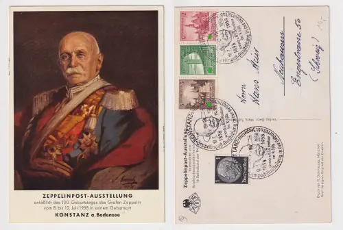 57980 Ak Konstanz am Bodensee Zeppelinpost Ausstellung mit Sonderstempel 1938