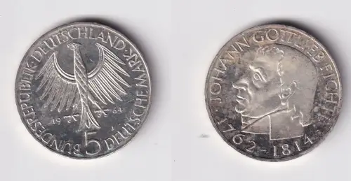 BRD Gedenk Münze 5 Mark Johann Gottlieb Fichte 1964 vz+ (143666)