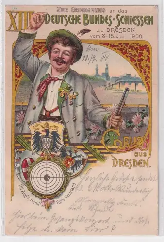 04876 Ak Lithographie XIII.Deutsches Bundesschiessen zu Dresden 1900