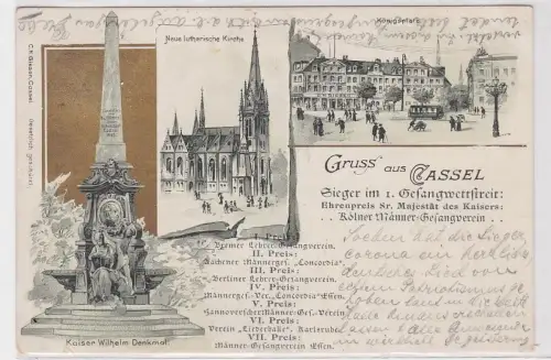 39535 Ak Lithographie Gruß aus Cassel Sieger im 1.Gesangswettstreit 1899