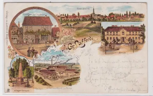 06487 Ak Lithographie Gruß aus Gross-Lafferde Conservenfabrik, Schule usw. 1900