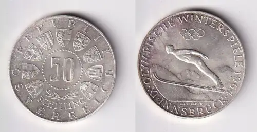 50 Schilling Silber Münze Österreich Olympiade Innsbruck 1964 vz (149143)