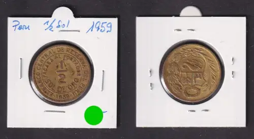 1/2 Sol de Oro Messing Münze Peru 1959 ss (172237)