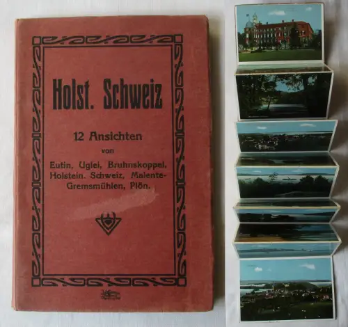 48180 Leporello Mappe mit 12 Ansichtskarten Holsteinische Schweiz um 1920