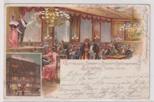 51754 Ak Lithographie Gruß aus Berlin Theater "Elysium" Taubenstraße 34, 1898