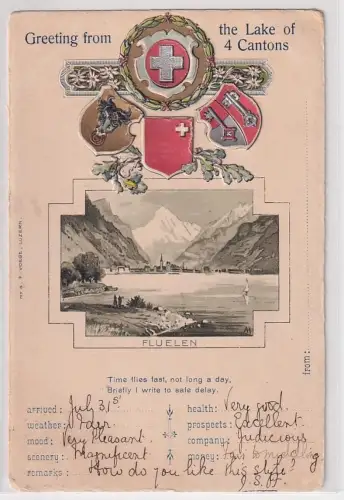 55293 Ak Lithographie Fluelen Greeting from the Lake of 4 Cantons 1905