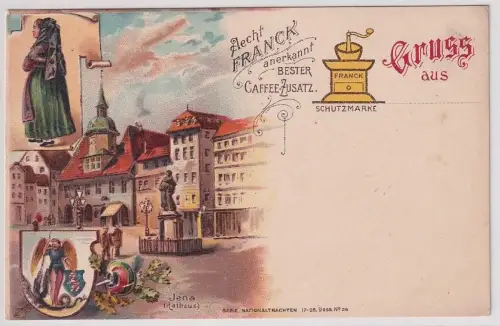60886 Franck Kaffee Reklame Ak Lithographie Gruß aus Jena Rathaus um 1900