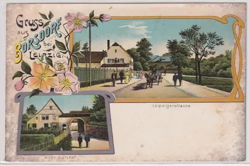51914 Ak Lithographie Gruß aus Borsdorf bei Leipzig alter Gutshof um 1900