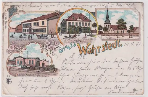 59889 Ak Lithographie Gruß aus Wahrstedt Gasthof, Bahnhof usw. 1901