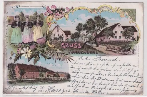 66625 Ak Lithographie Gruß vom Vohrenbühl Fohrenbühl im Schwarzwald 1904