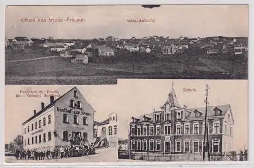 97673 Ak Gruß aus Gross-Friesen bei Plauen Gasthaus zur Krone usw. 1913