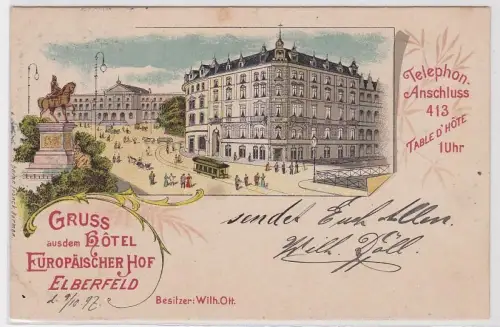 73875 Ak Lithographie Gruß aus dem Hotel Europäischer Hof Elberfeld 1897