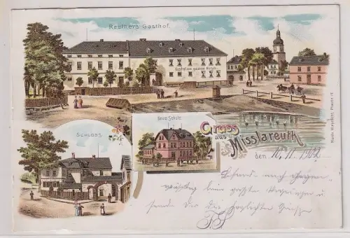 61886 Ak Lithographie Gruß aus Misslareuth Gasthof, Schule usw. 1902