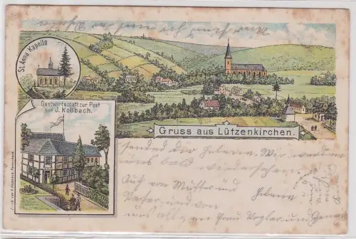 74810 Ak Lithographie Gruß aus Lützenkirchen Gastwirtschaft zur Post, St.Anna Ka