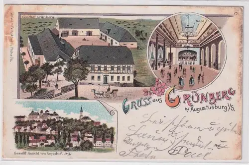 97616 Ak Lithographie Gruss aus Grünberg bei Augustusburg in Sachsen 1899