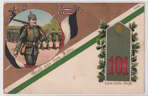 52385 Patriotika Ak Gruß aus dem Feld Zittau Landwehr Infanterie-Regiment Nr.101