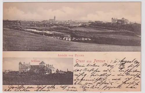 901596 Mehrbild Ak Gruß aus Pencun in Pommern Totalansicht und Schloß 1900