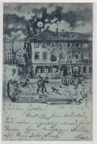 88708 Humor Mondschein Ak Coburg Gasthaus Loreley 1902