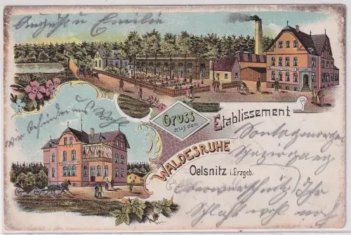906879 Ak Lithographie Gruß aus Etablissemnt Waldesruhe Oelsnitz im E. 1906