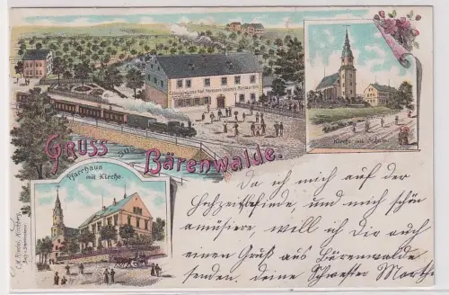 902547 Ak Lithographie Gruß aus Bärenwalde Kolonialwarengeschäft und Restaurant 