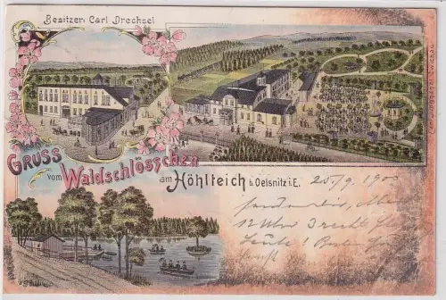 906276 Ak Lithographie Gruß vom Waldschlösschen am Höhlteich bei Oelsnitz i.E. 